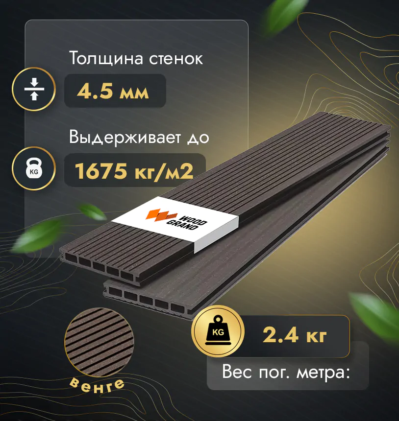 Террасная доска 140х20 мм (МПК) - Венге