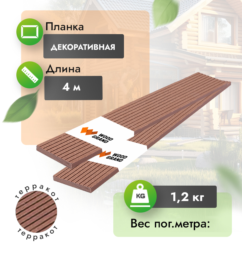 Декоративная планка МПК «Терракот» 75x10 мм